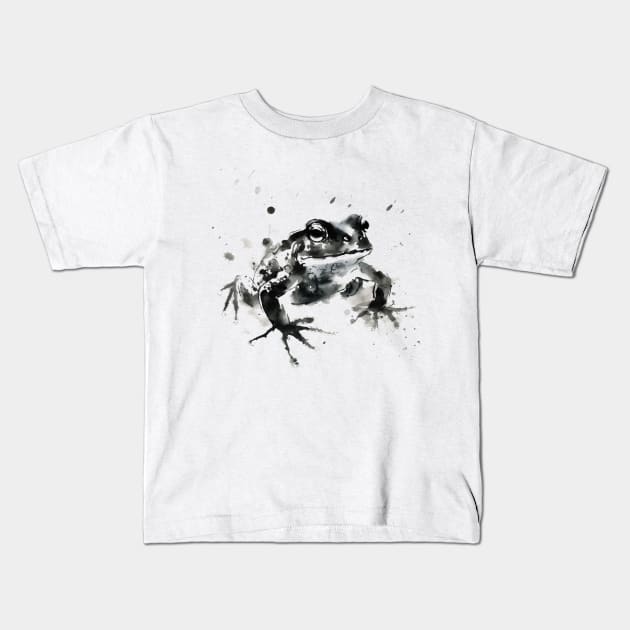 Frog Sumie painting Japanese art style Kids T-Shirt by geekmethat